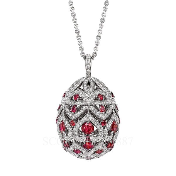 faberge 18k white gold ruby egg pendant