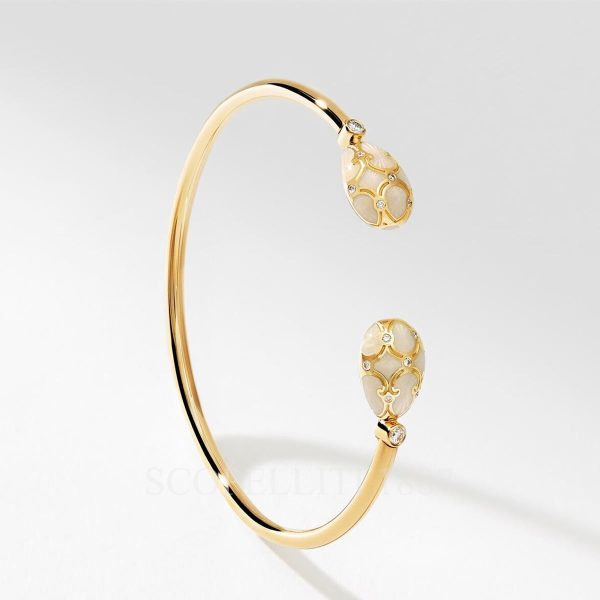 faberge 18kt yellow gold diamond white open bangle heritage