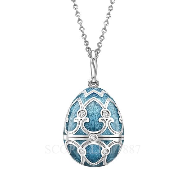 faberge heritage white gold diamond teal guilloche enamel snowflake surprise locket