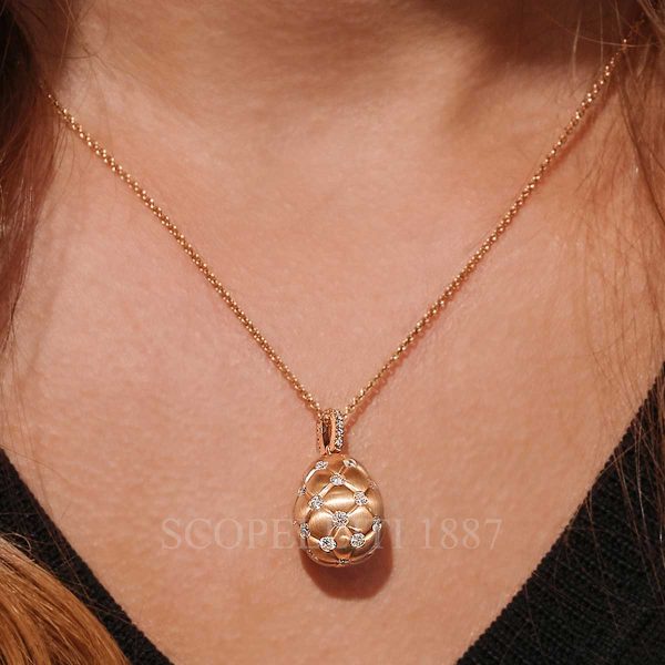 faberge treillage egg pendant brushed rose gold