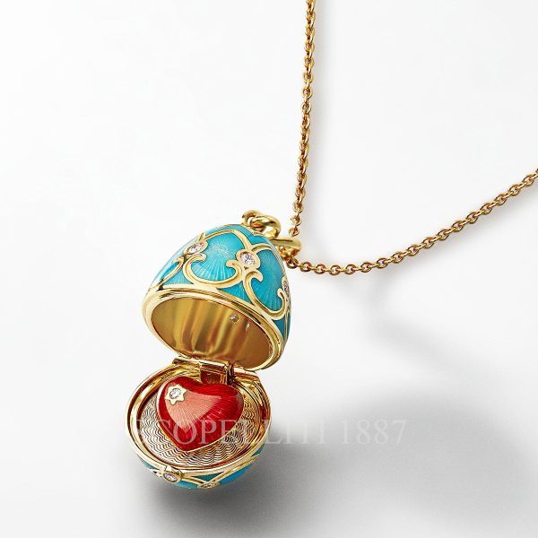 faberge turquoise red heart egg pendant surprise locket