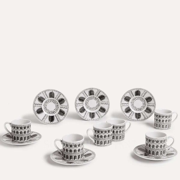 fornasetti set of 6 coffee cups with saucers architettura
