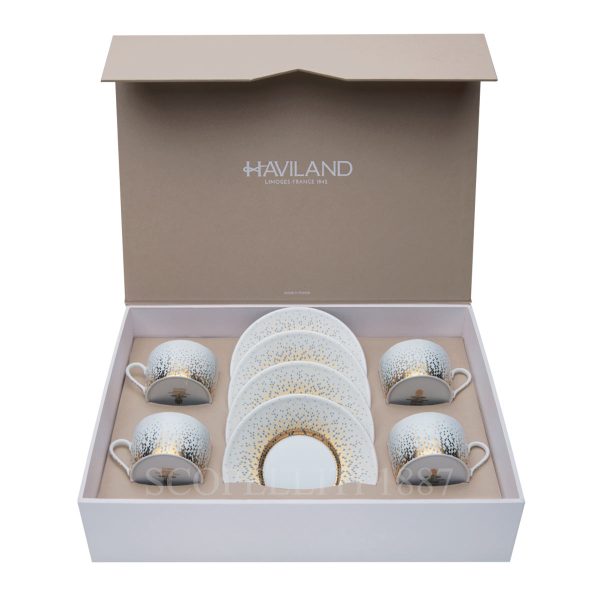 haviland souffle d'or set of four teacups and saucers gold