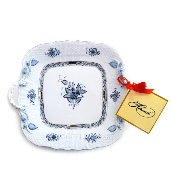 herend china porcelain apponyi square cake plate blue