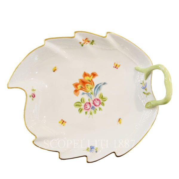 herend handpainted china porcelain bouquet de tulipe leaf dish
