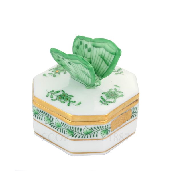 herend handpainted porcelain octagonal box with butterfly