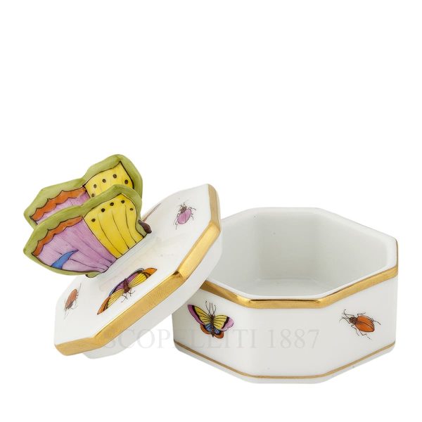 herend handpainted porcelain octagonal box with butterfly
