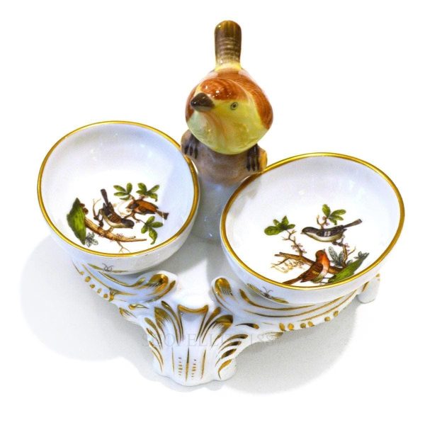 herend rothschild twin salt cellar bird knob