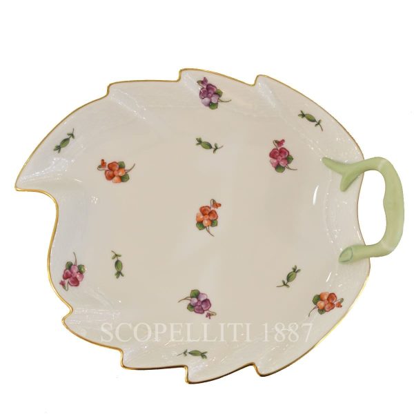 herend handpainted porcelain spring flowers leaf dish