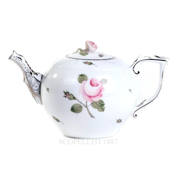 herend handpainted porcelain viennese rose platinum teapot with rose