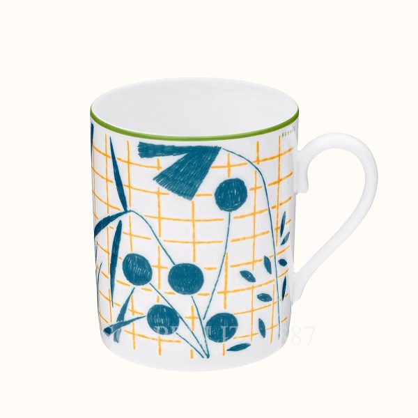 hermes a walk in the garden mug blue