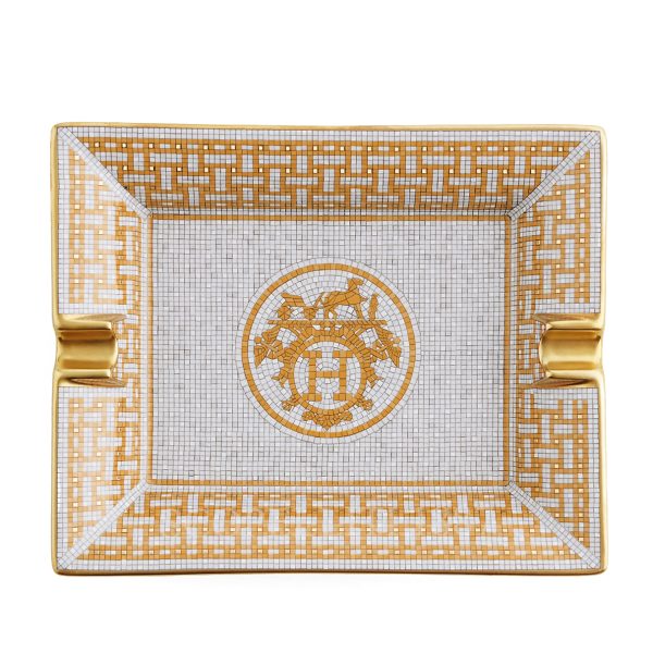 Hermès Mosaique au 24 Gold ashtray in Limoges porcelain with gold mosaic design