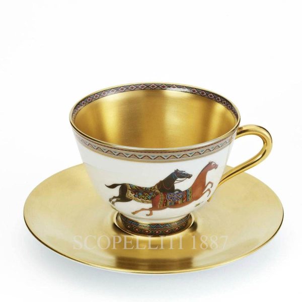 hermes gold tea cup and saucer cheval d'orient