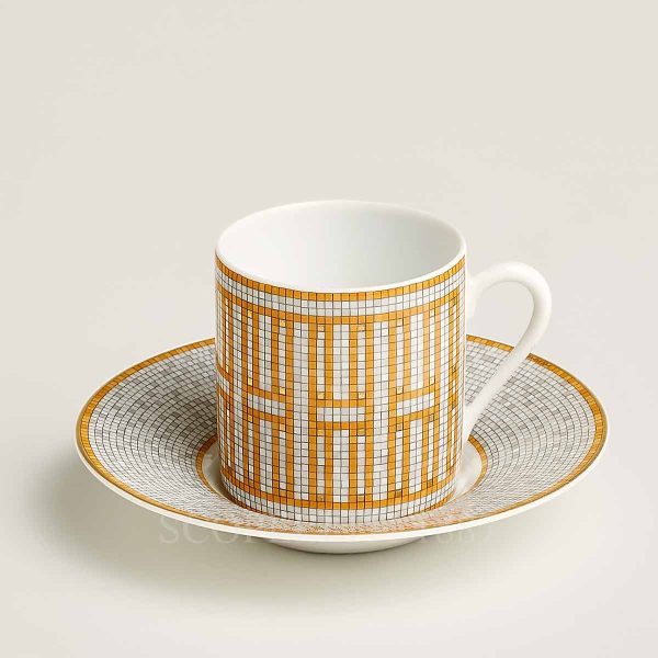 hermes coffee cup mosaique gold