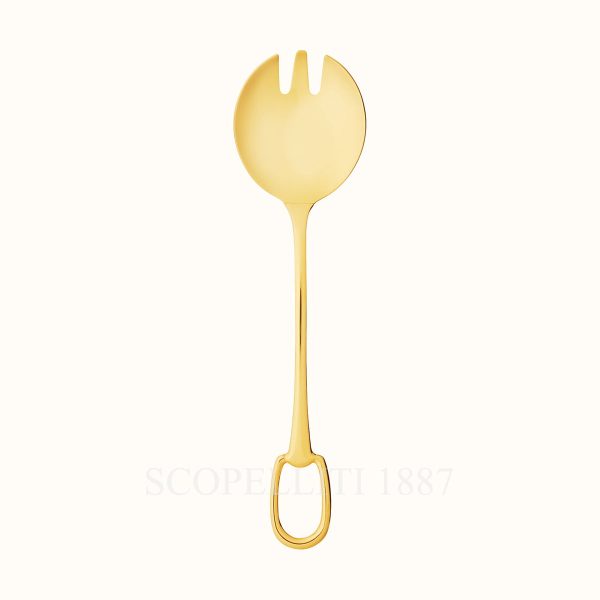 hermes salad serving fork grand attelage gold plated 01