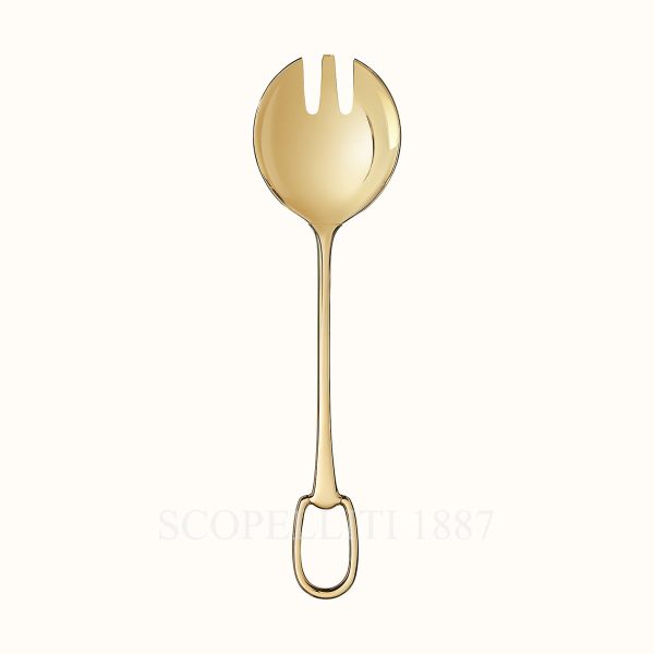 hermes salad serving fork grand attelage gold-plated