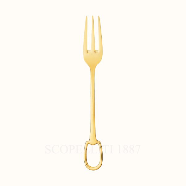 hermes serving fork grand attelage gold plated 01