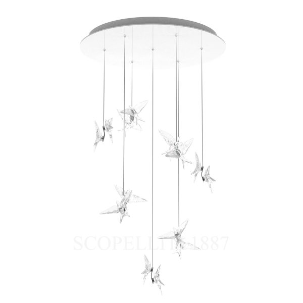 Lalique 14 Swallows Chrome Chandelier