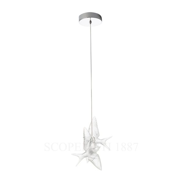 Lalique 2 Swallows Chrome Ceiling Lamp