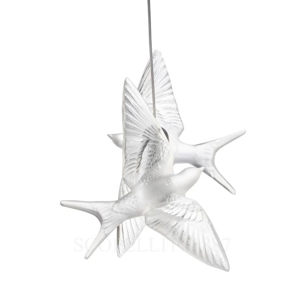 Lalique 2 Swallows Chrome Ceiling Lamp Details