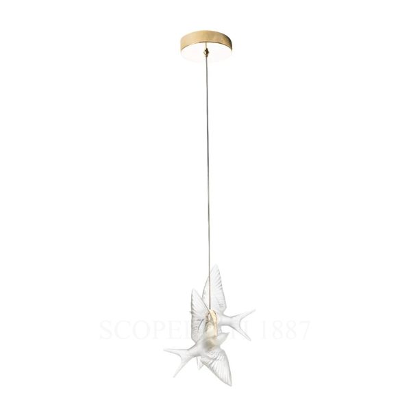 Lalique 2 Swallows Satin Gilded Ceiling Lamp