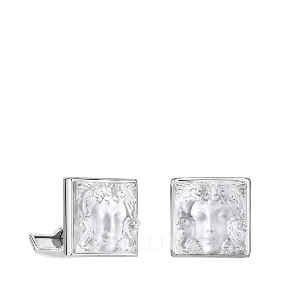 lalique arethuse cufflinks clear crystal palladium finishing