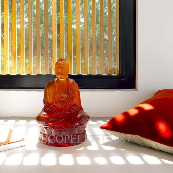 lalique amber crystal small buddha sculpture