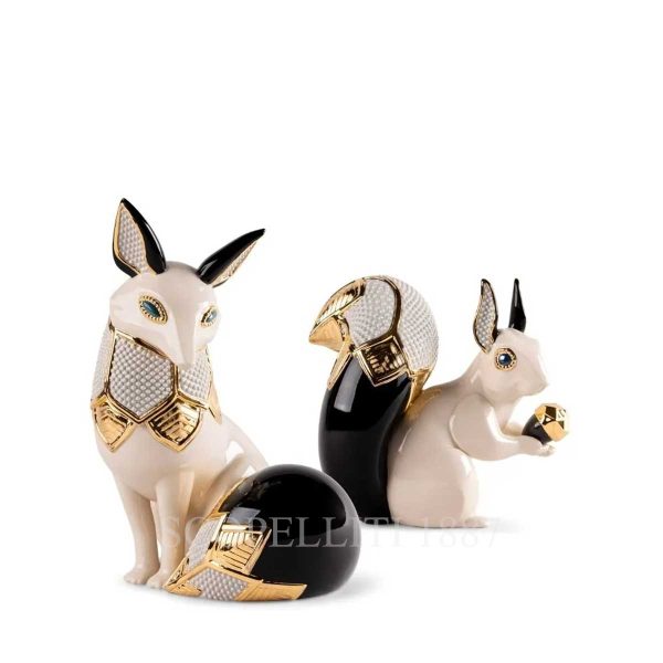 lladro fox and squirrel jewel sculpture set