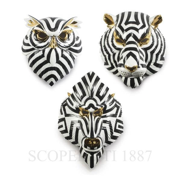 lladro set of three fierce masks porcelain
