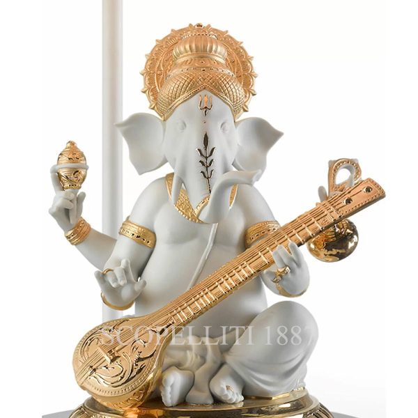 lladro veena ganesha table lamp golden luster details