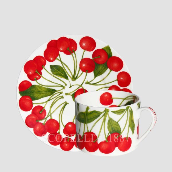 Taitù Red Cherry Tea Cup with Saucer