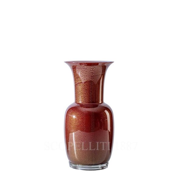 venini opalino vase small ox blood red with gold leaf
