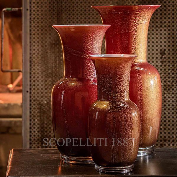 venini opalino ox blood red with gold leaf