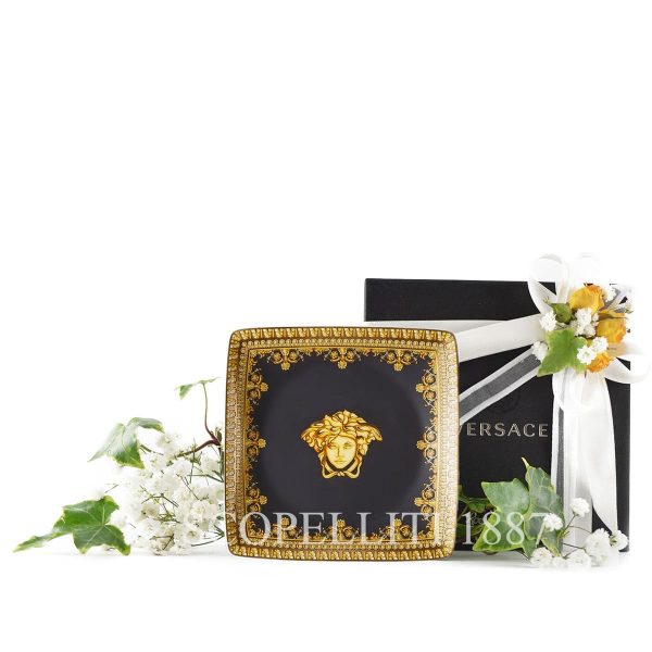 versace i love baroque black and golden small square dish fine italian design plateware