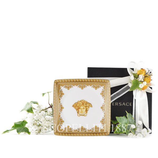 versace i love baroque white golden small square dish italian design