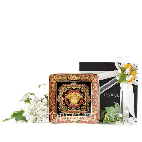 versace medusa square dish italian design red golden small