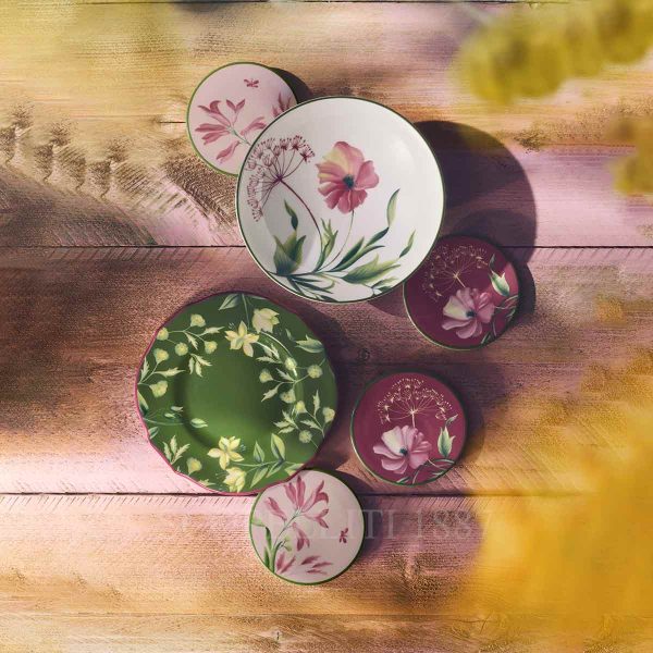 ginori florenza coasters bread plate fruit bowl acanthus green mauve pink