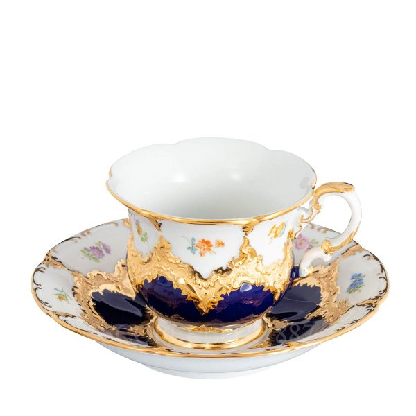 meissen coffee cup strewn flowers royal blue