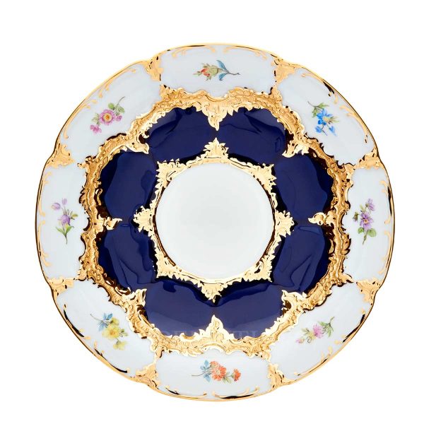 meissen coffee saucer strewn flowers cobalt blue