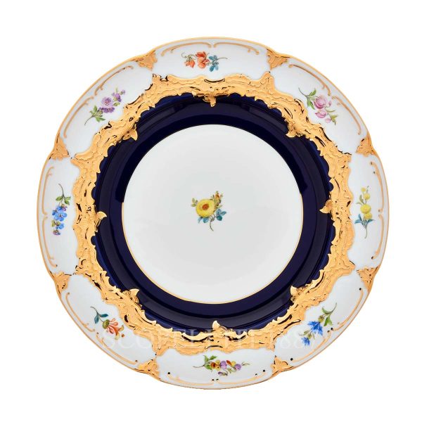 meissen dinner plate strewn flowers royal blue