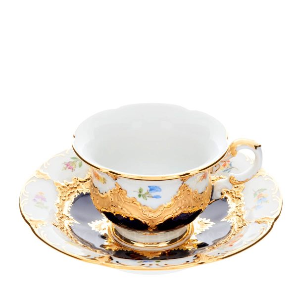 meissen espresso cup strewn flowers royal blue