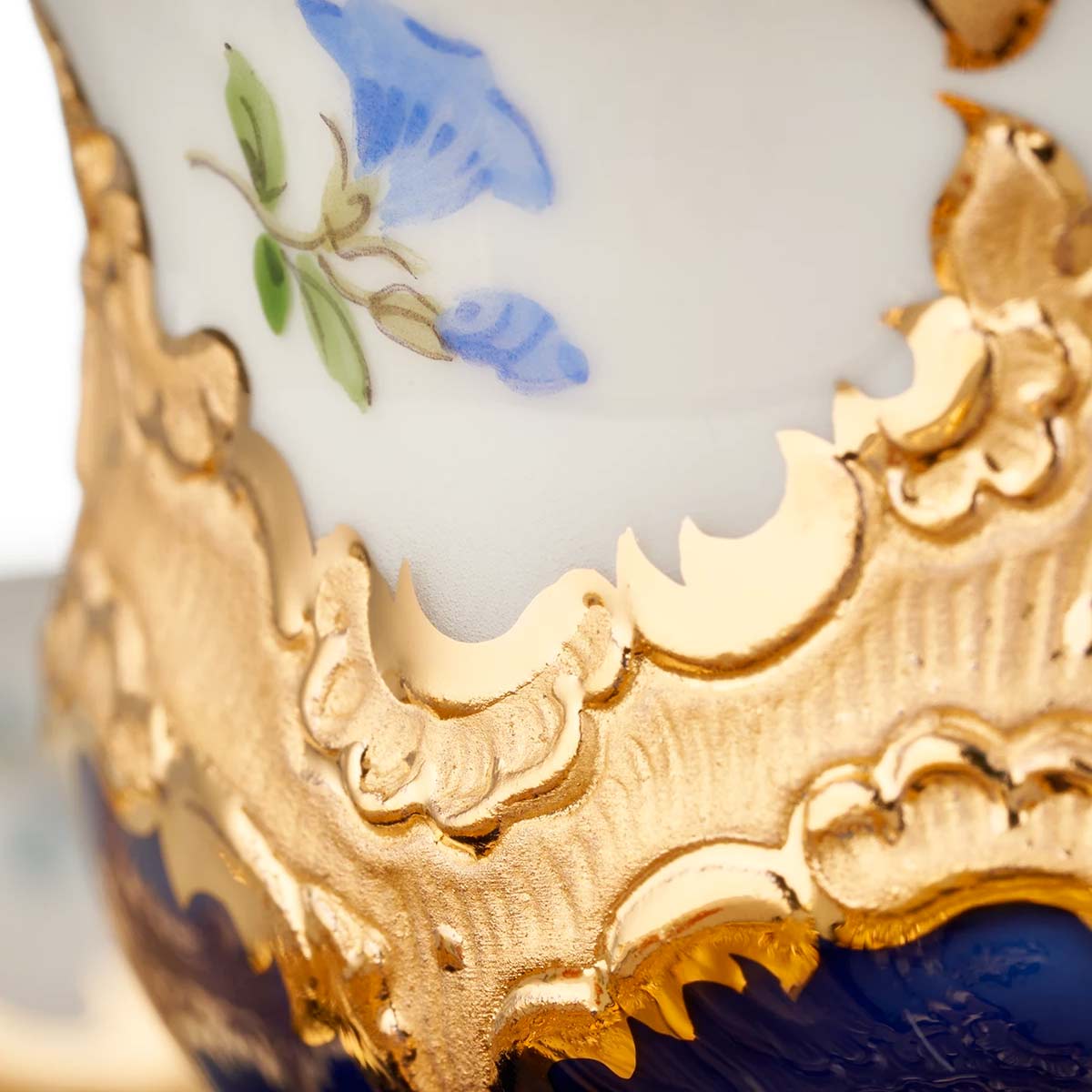 meissen espresso cup strewn flowers cobalt blue