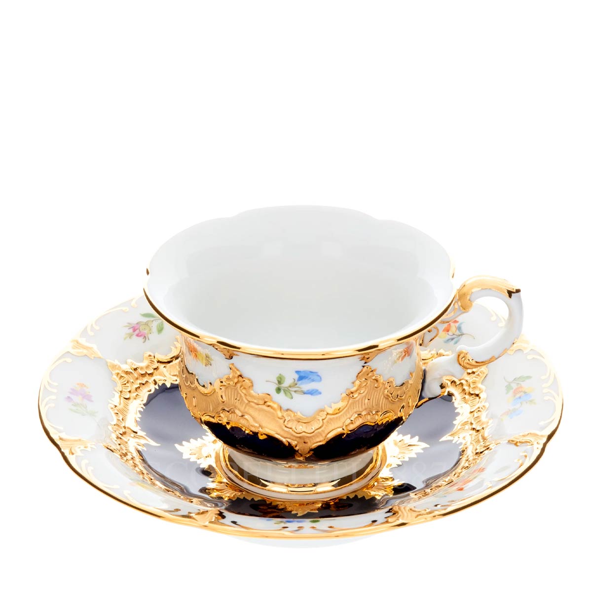 meissen espresso cup strewn flowers royal blue