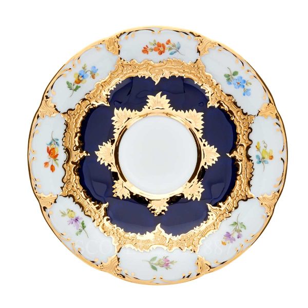 meissen espresso saucer strewn flowers cobalt blue