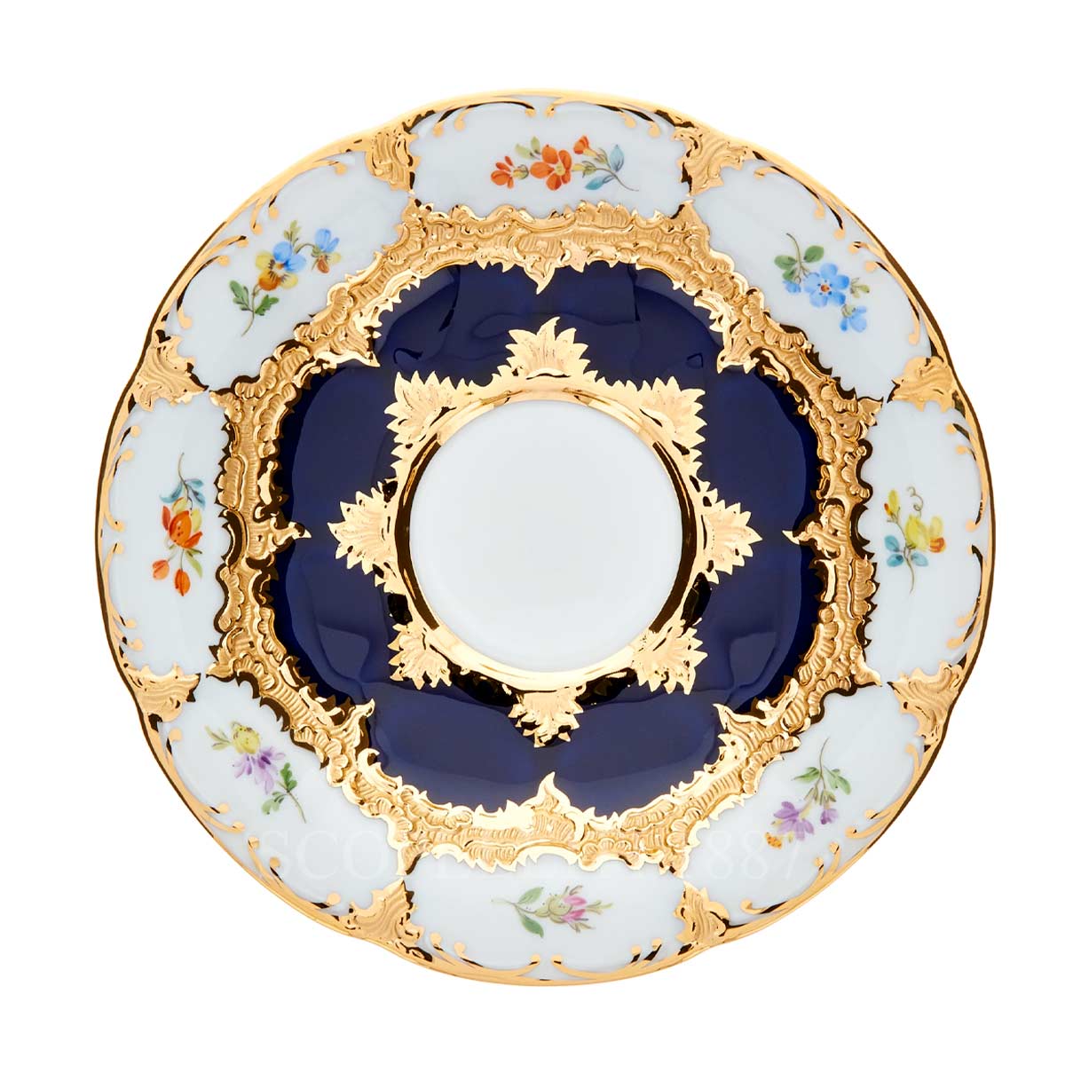 meissen espresso saucer strewn flowers cobalt blue