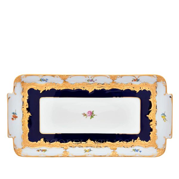 meissen strewn flowers cake platter cobalt blue