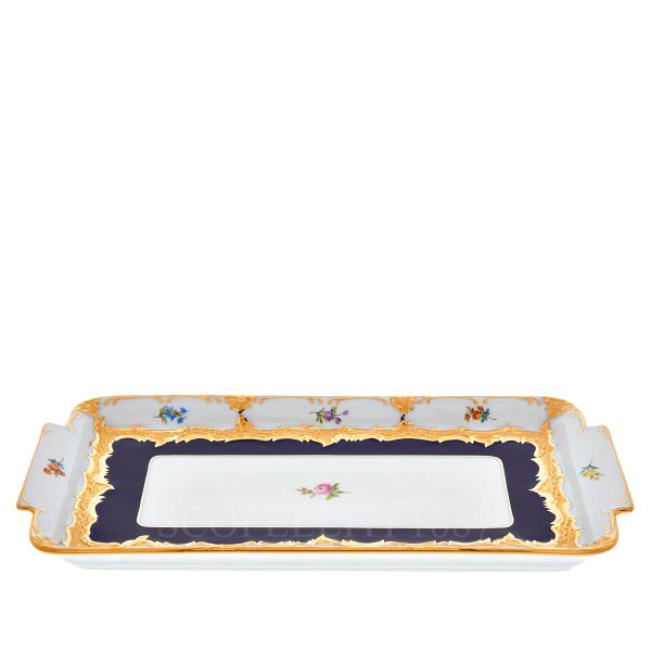 meissen strewn flowers cake platter cobalt blue