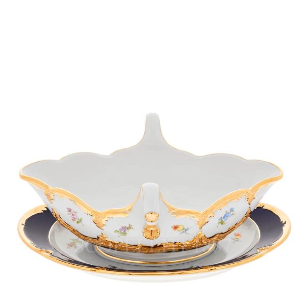 meissen strewn flowers gravy boat royal blue