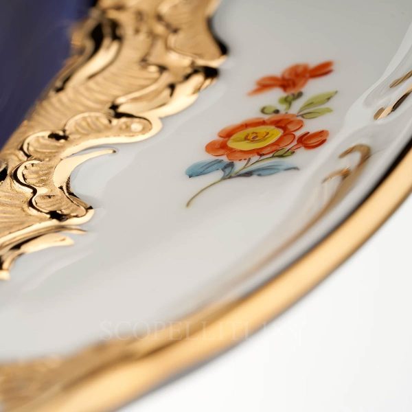 meissen strewn flowers soup plate cobalt blue detail