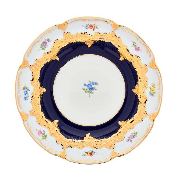 meissen strewn flowers starter plate cobalt blue hand-painted porcelain